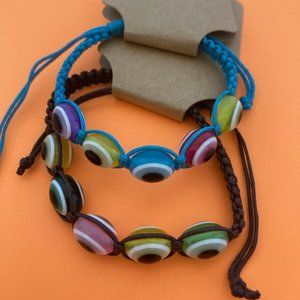 2 Evil Eye Bracelets Black And Blue Braided Cord Rope